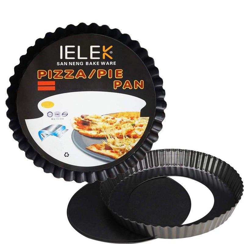 IELEK Tart Flan Pie Pan Nonstick Heavy Duty 10 Inch Quiche Cheese Molds With Removable Loose Bottom Fluted - Image 1